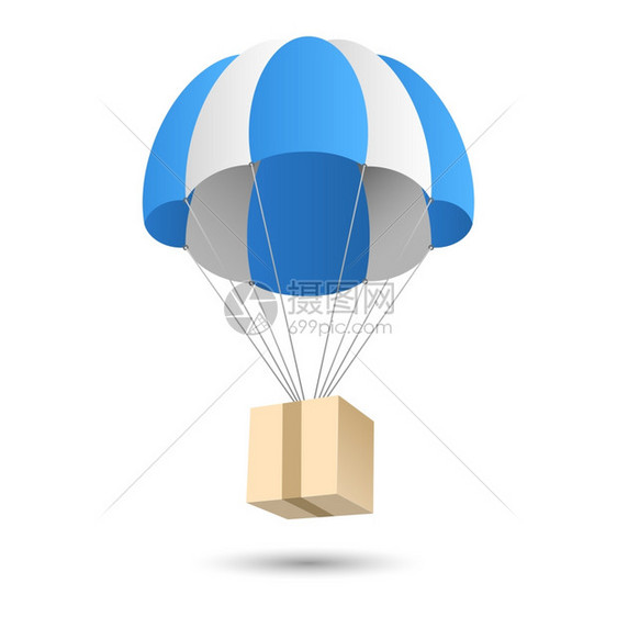 降落伞礼品盒包装航柱投递标志图标矢量插图图片