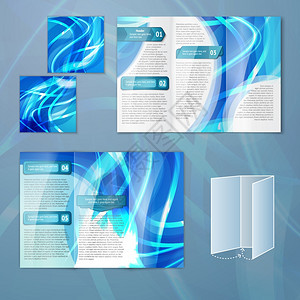 蓝色抽象纸小册子传单三重背正模板矢量插图图片