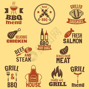 烧烤烧烤标签最好的优质鱼肉类烧烤隔离矢量插图图片