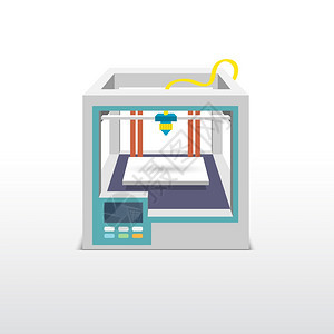 印刷机3D打印机技术创新模型原型矢量插图图片