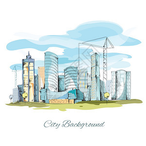 现代城市素描城市背景与建筑城市景观矢量插图图片