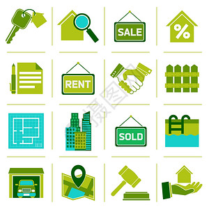 房地产绿色图标物业租金商业管理孤立矢量插图图片