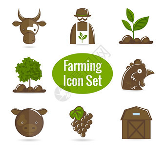农业收获农业装饰图标集牲畜农民收获孤立矢量插图图片