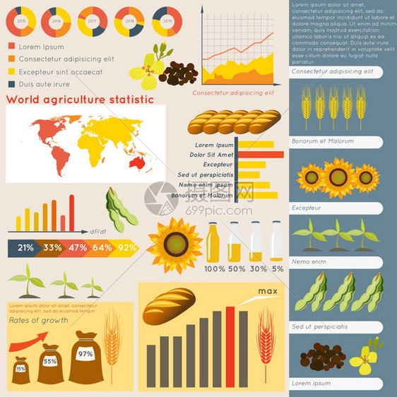 农业机食品植物小麦向日葵图图表矢量图图片