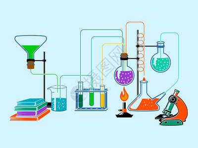 科学化学物理研究教育实验室设备平元素背景矢量插图图片