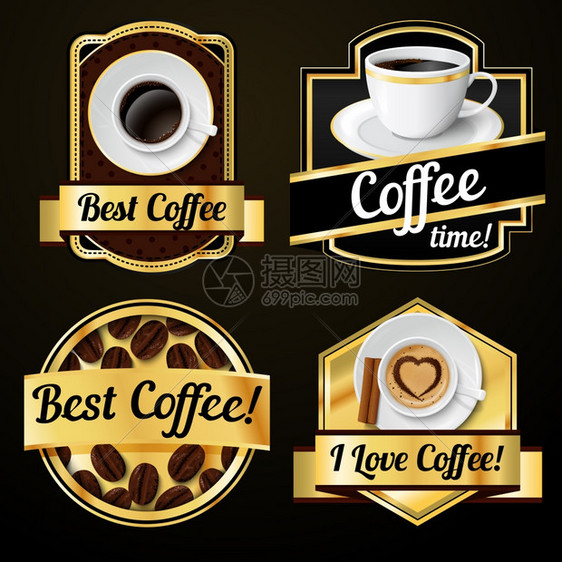 咖啡浓缩咖啡卡布奇诺铁与牛奶泡沫杯标签矢量插图图片
