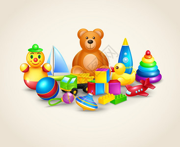 装饰儿童玩具成的球游艇钉顶泰迪熊矢量插图图片
