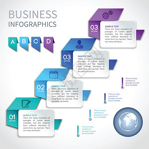 折纸信息业务模板与地球仪丝带元素矢量插图图片