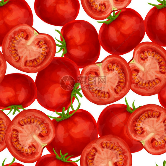 蔬菜机食品成熟切片番茄无缝图案矢量图图片