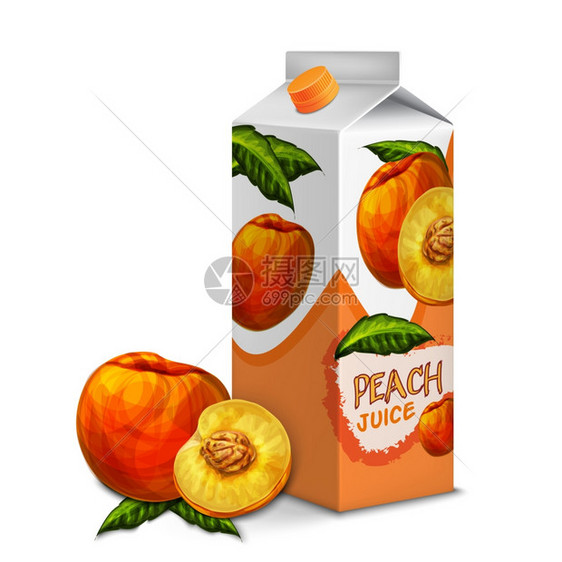 果汁纸箱纸板盒包装3D与整体切割甜桃分离矢量插图图片
