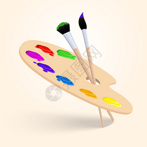 艺术调色板与画笔绘图工具隔离白色背景矢量插图图片