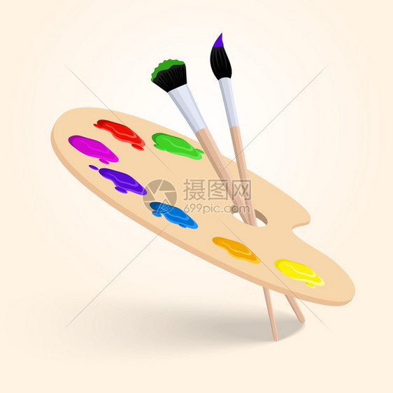 艺术调色板与画笔绘图工具隔离白色背景矢量插图图片