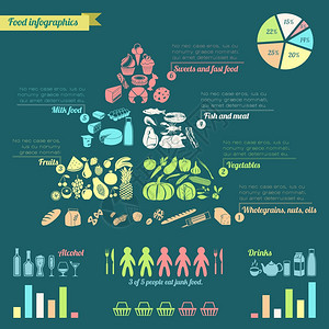 食物金字塔健康饮食信息图表与图表矢量插图图片