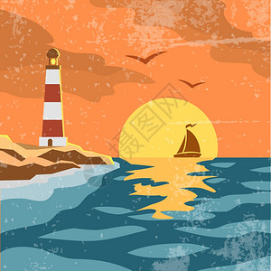 海上蓝天白云太阳高照插画_海上蓝天白云太阳高照卡通_海上蓝天白云