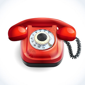 复古风格的红色电话与电线连接隔离白色背景矢量插图图片素材