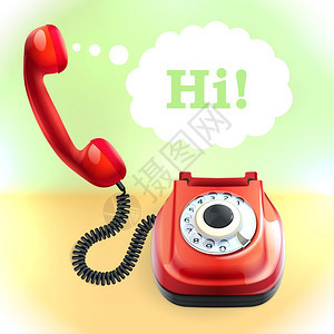 复古风格的红色电话与电线连接背景矢量插图图片