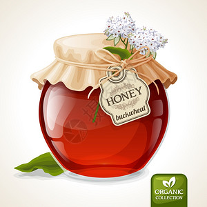 天然甜金机荞麦蜂蜜璃瓶与标签纸盖矢量插图图片