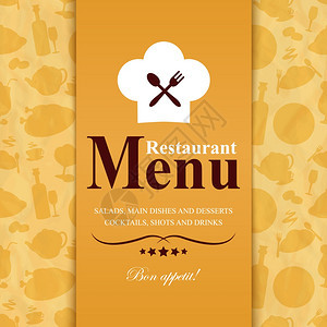 复古餐厅菜单模板与食品图标背景矢量插图图片