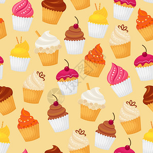 香甜可口的食物,甜点,纸杯蛋糕,无缝图案矢量插图图片