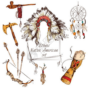 美洲印安人部落首领素描彩色装饰元素矢量插图图片