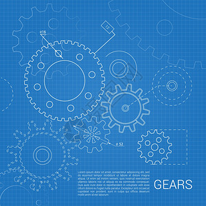 绘制齿轮机构的方形背景海报矢量插图图片