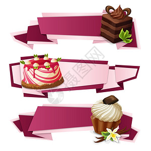 装饰糖果食品纸横幅分层蛋糕潘娜科塔香草松饼甜点孤立矢量插图图片
