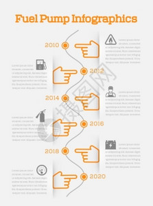 汽车汽油电池充电器燃料泵站服务时间表信息图表与橙色手矢量插图图片