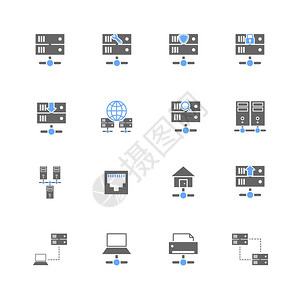 托管计算机网络图标与服务器数据中心域元素隔离矢量插图背景图片