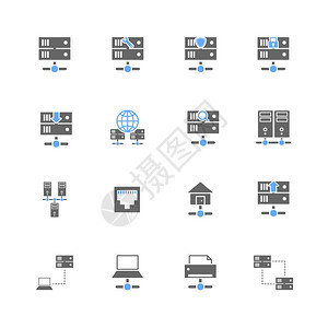 托管计算机网络图标与服务器数据中心域元素隔离矢量插图背景图片