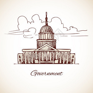 法律政治建筑与天际线棕色矢量插图图片