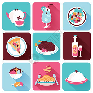 餐厅食物饮料菜单菜肴装饰图标平孤立矢量插图图片