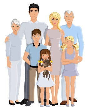 幸福的家庭代父母,祖父母孩子的全长肖像白色背景矢量插图图片