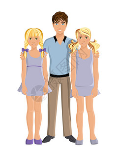兄弟两个双胞胎姐妹,幼的孩子,青少白色背景矢量插图上的肖像图片