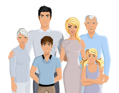 幸福的家庭父母,祖父母孩子的肖像白色背景矢量插图图片