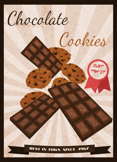 巧克力饼干甜甜点咖啡馆餐厅复古海报矢量插图图片