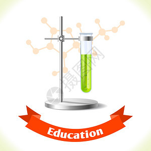 现实学校教育试管图标与丝带横幅隔离白色背景矢量插图图片