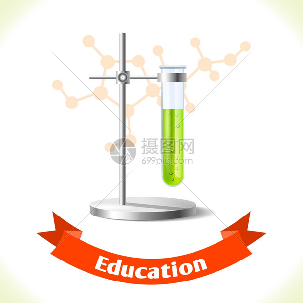 现实学校教育试管图标与丝带横幅隔离白色背景矢量插图图片