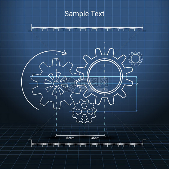 绘制齿轮机构的方形背景海报矢量插图图片
