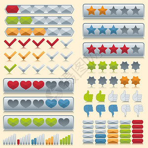 评级投票图标集星检查标记心脏孤立矢量插图图片