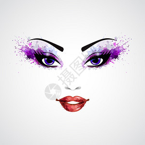 时尚抽象的女人用紫色的化妆矢量插图图片