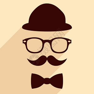 帽子眼镜,胡子,领结,平臀,老式,长阴影矢量插图图片