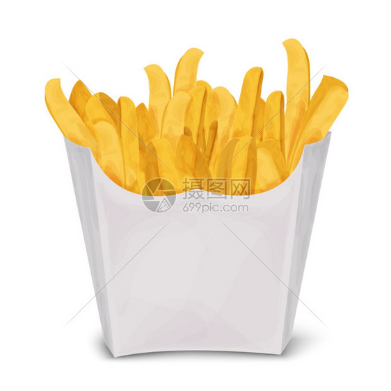 白色背景矢量插图上分离的纸包中的快速垃圾食品炸薯条图片