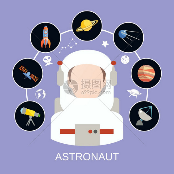 宇航员剪影头像头盔太空旅行图标矢量插图图片