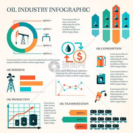 世界石油生产分布石油开采率信息图表布局报告展示矢量图图片