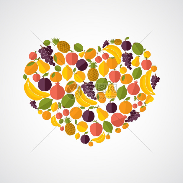 健康食品心脏成平风格图标背景矢量插图图片