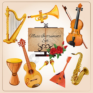古典室内管弦乐队合奏乐器竖琴小提琴喇叭图标构图广告海报颜色素描孤立矢量插图图片