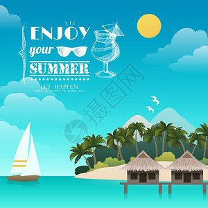 热带岛屿享受您的夏季背景矢量插图图片