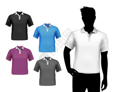 彩色马球时尚T恤男套装与男身体轮廓孤立矢量插图背景图片