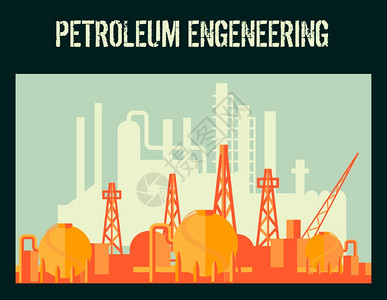 石油工业石油工厂海报与工业建筑矢量插图图片