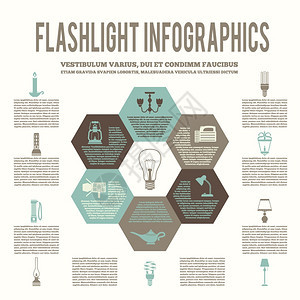 手电筒灯具节能平六边形信息矢量插图图片